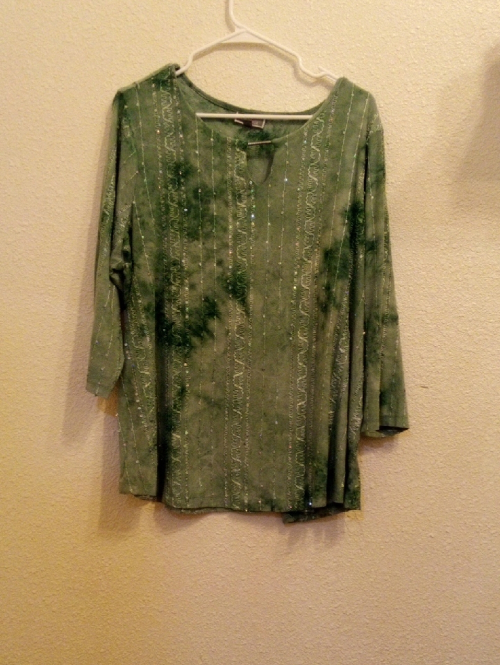 JM Collection Green Beaded Stripe Tunic
